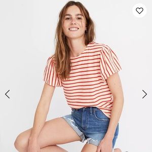 Madewell Flutter-Sleeve Tee in Yorktown Stripe NWT